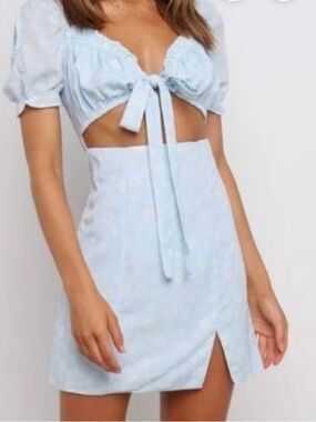 Petal & Pup Light Blue Floral Tie-Front Mini Dress